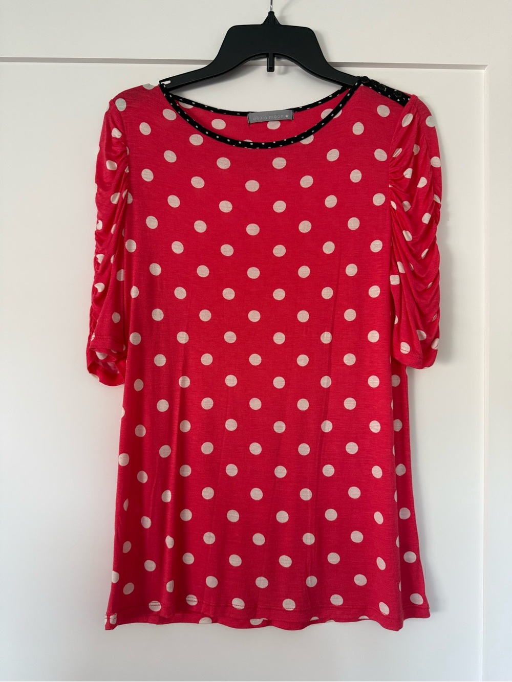 Polka Dot Short Sleeve Top in Coral, size L